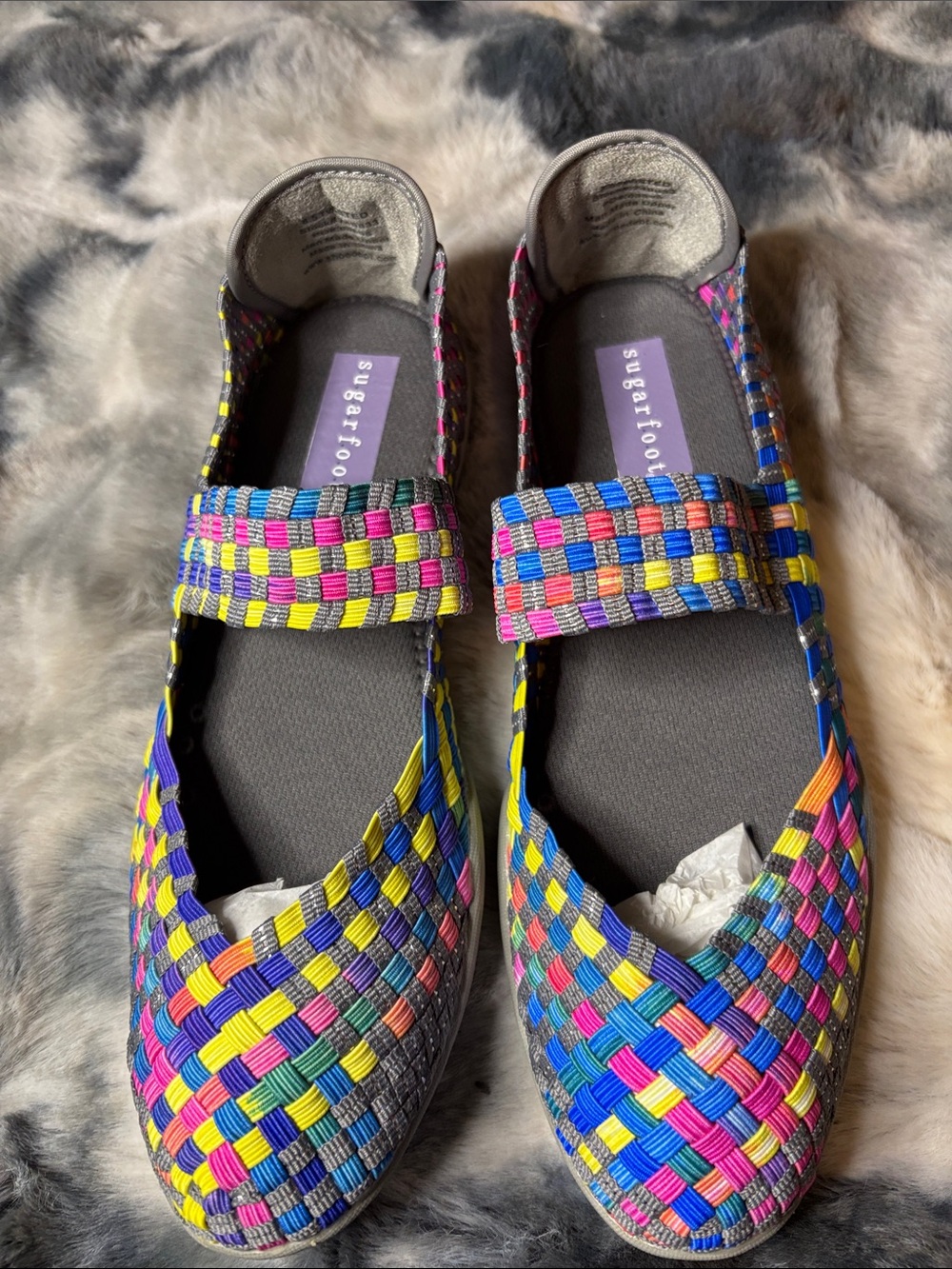 Sugar Multicolor Woven Mary Jane Flats with Elastic Strap